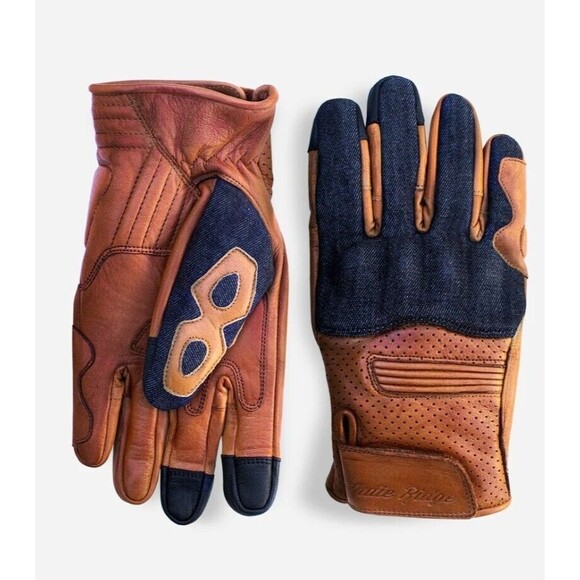 New Indie Ridge Denim On Camel Leather Motorcycle Riding Gloves Sz XXL